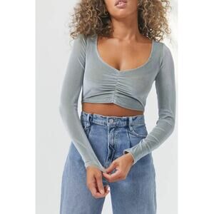 UO Paradox Ruched Cropped Top Blue Medium NWT